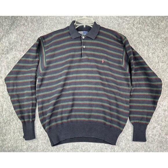 Polo Ralph Lauren Sweater Men's Large Striped 1/4 Button Long Sleeve - Picture 1 of 7